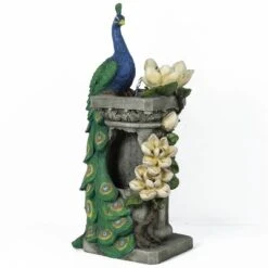LuxenHome Resin Blue And Green Peacock Outdoor Fountain Garden Fountain With LED Light 27 LuxenHome Resin Blue And Green Peacock Outdoor Fountain Garden Fountain With LED Light -Garden GUEST e2854f46 b087 435b 8fb3 c282ae165230