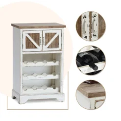 LuxenHome White And Natural Wood 2-Door Wine Cabinet -Garden GUEST e310c4d1 61cd 4205 b5b5 86cc15f1c85b