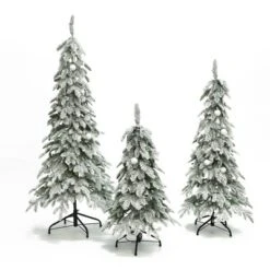 LuxenHome 3-Piece Flocked Artificial Tree Set With Lights And Metal Stand Green -Garden GUEST e37605dd cc2f 4c81 a2fb d6630c785a22