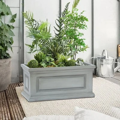 LuxenHome Gray MgO Rectangular Box Flower Pot Planter 3 LuxenHome Gray MgO Rectangular Box Flower Pot Planter