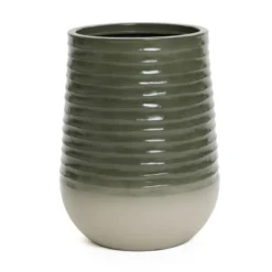 LuxenHome Decorative Resin Planter – Emerald Ribbed Top And Ivory Base With Drainage Hole -Garden GUEST e3c2332c 3518 4ca2 bb55 71f21e888e73