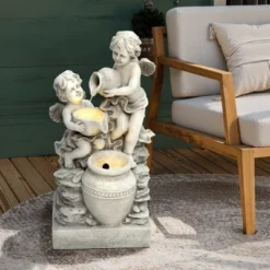 LuxenHome 30” Gray Resin Cherub Angels Outdoor Water Fountain With LED Lights, Garden Fountain Decor For Yard 13 LuxenHome 30” Gray Resin Cherub Angels Outdoor Water Fountain With LED Lights, Garden Fountain Decor For Yard -Garden GUEST e4383d81 fd3a 437f bae9 10dbeefc68fe