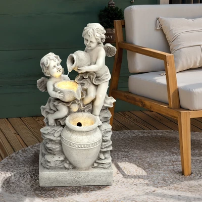 LuxenHome 30” Gray Resin Cherub Angels Outdoor Water Fountain With LED Lights, Garden Fountain Decor For Yard 7 LuxenHome 30” Gray Resin Cherub Angels Outdoor Water Fountain With LED Lights, Garden Fountain Decor For Yard - Image 5