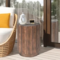 LuxenHome Outdoor Side Table,18" Weathered Copper Brown Cement Round Patio End Table,Accent Table For Outdoor And Indoor -Garden GUEST e49ed55d bdfa 419b bdc7 0d3ffd66b4eb