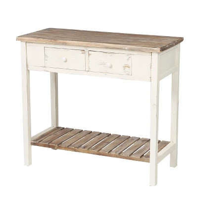LuxenHome Distressed White And Wood 2-Drawer 1-Shelf Console Table And Entry Table 11 LuxenHome Distressed White And Wood 2-Drawer 1-Shelf Console Table And Entry Table - Image 9