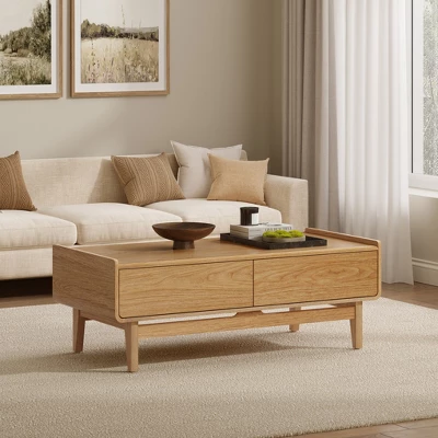 LuxenHome Mid-Century Modern Coffee Table With Storage, 47" Summer Oak Wood Rectangular Accent Center Table For Living Room, Home & Office Brown 3 LuxenHome Mid-Century Modern Coffee Table With Storage, 47" Summer Oak Wood Rectangular Accent Center Table For Living Room, Home & Office Brown