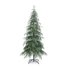 LuxenHome 6.5Ft Pre-Lit Slim Artificial Cedar Christmas Tree With Metal Stand Green -Garden GUEST e729f343 c7ed 4ae5 8557 5db537016c88