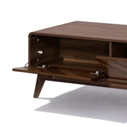 LuxenHome Mid-Century Modern Coffee Table With Storage, 47" Live Edge Columbia Walnut Engineered Wood Boho Center Accent Table Brown -Garden GUEST e7946301 db21 4d64 8c42 cb9c6362d1d2