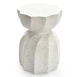 LuxenHome Off White With Gray Cement Hourglass Side Table -Garden GUEST e7d8e7f1 d4e2 4079 9f41 94121e68058f
