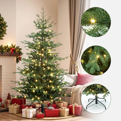 LuxenHome 6Ft Pre-Lit Artificial Fir Christmas Tree, Green Branches With Warm Lights & Metal Stand 3 LuxenHome 6Ft Pre-Lit Artificial Fir Christmas Tree, Green Branches With Warm Lights & Metal Stand