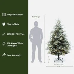 LuxenHome 7Ft Pre-Lit Green Artificial Fir Christmas Tree With Mistletoe Decorations And Metal Stand -Garden GUEST e8c03a0c a364 41a5 9680 27a8c05f3175