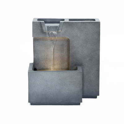 LuxenHome 20" Cascading Rectangle Water Fountain Outdoor With Planter And LED Lights, Resin Garden Garden Waterfall For Patio, Yard Gray 8 LuxenHome 20" Cascading Rectangle Water Fountain Outdoor With Planter And LED Lights, Resin Garden Garden Waterfall For Patio, Yard Gray - Image 6