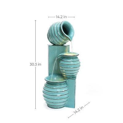 LuxenHome 30" Tall Aqua Blue Outdoor Water Fountain With LED Lights, Cascading Resin Garden Fountain With Ceramic Like Glaze 9 LuxenHome 30" Tall Aqua Blue Outdoor Water Fountain With LED Lights, Cascading Resin Garden Fountain With Ceramic Like Glaze - Image 7