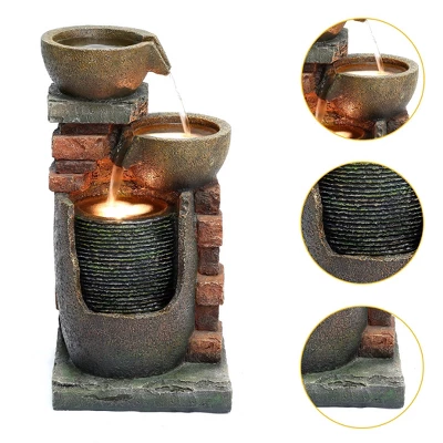 LuxenHome 23" H Bowls And Bricks Resin Outdoor Fountain With Lights Brown 12 LuxenHome 23" H Bowls And Bricks Resin Outdoor Fountain With Lights Brown - Image 10