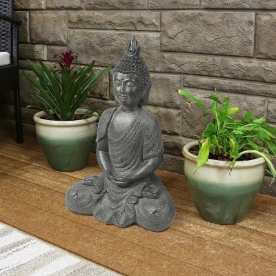 LuxenHome 21.75" Gray MgO Meditating Buddha Garden Statue 5 LuxenHome 21.75" Gray MgO Meditating Buddha Garden Statue - Image 3