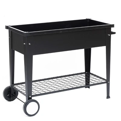 LuxenHome Black Mobile Metal Raised Garden Bed Planter Cart With Legs 5 LuxenHome Black Mobile Metal Raised Garden Bed Planter Cart With Legs - Image 3