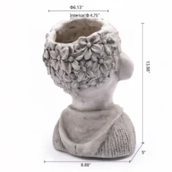 LuxenHome Gray MgO Kissing Flower Child Bust Planter -Garden GUEST ea3c1e9d dd98 4503 944c a714ebf5a1bd