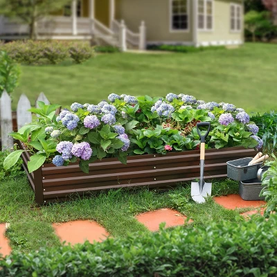 LuxenHome Brown Metal Rectangular 6x3ft Garden Bed 3 LuxenHome Brown Metal Rectangular 6x3ft Garden Bed
