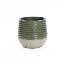 LuxenHome Decorative Resin Planter – Emerald Ribbed Top And Ivory Base With Drainage Hole -Garden GUEST eab4e1a6 a1e2 491f 849d 33e4bdd16ed5