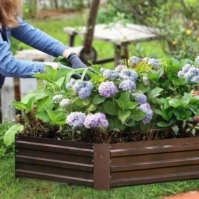 LuxenHome Brown Metal Rectangular 6x3ft Garden Bed 11 LuxenHome Brown Metal Rectangular 6x3ft Garden Bed - Image 9