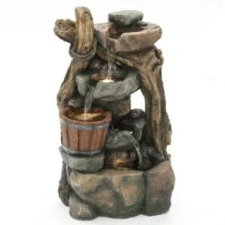LuxenHome Resin Stacked Rock Wall And Barrel Outdoor Fountain With Lights Brown 13 LuxenHome Resin Stacked Rock Wall And Barrel Outdoor Fountain With Lights Brown -Garden GUEST eb1035f5 dafd 47e3 9f60 ea3a4486f794