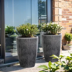 LuxenHome 17" H Ceramic Tall Planter Indoor Outdoor Large Plant Pot With Drainage Hole And Plug Modern Sea Gray Glazed Flower Pot Planter -Garden GUEST eb1d50ff 63b3 4d66 a823 efe2088f151a