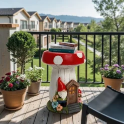 LuxenHome Outdoor Side Table, 17" Gnome Mushroom Cement Patio End Table,Indoor And Outdoor Sculpture Accent Side Table,Garden Decor Stool White -Garden GUEST eb267e29 5f27 4dd9 a78e 9764a1d1fd6f