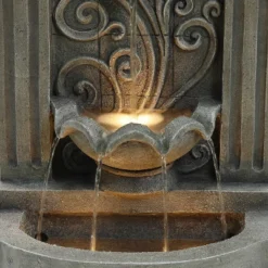 LuxenHome 29.7" H Gray Resin Elegant Wall Freestanding Outdoor Water Fountain With Lights -Garden GUEST eb3e669d 14c0 423e b96c a16a148e54fd