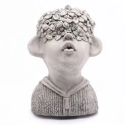 LuxenHome Gray MgO Kissing Flower Child Bust Planter -Garden GUEST eba5b2c1 c901 4d2d 8ebc f9a1cb2463b6