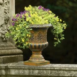 LuxenHome Weathered Brown Decorative MgO Urn Planter -Garden GUEST ec421a74 cf57 477c 93c4 65e75248426b