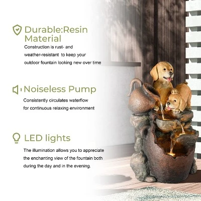 LuxenHome 25” Puppy And Pitchers Pot Resin Outdoor Water Fountain With LED Lights, Outdoor And Indoor Waterfalls For Patio, Garden Decor Multicolored 8 LuxenHome 25” Puppy And Pitchers Pot Resin Outdoor Water Fountain With LED Lights, Outdoor And Indoor Waterfalls For Patio, Garden Decor Multicolored - Image 6