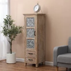 LuxenHome 48" Tall Wood And Metal 2-Drawer 1-Door Storage Cabinet. -Garden GUEST ed6fd07b 9870 4f56 ba24 d54047e62d59