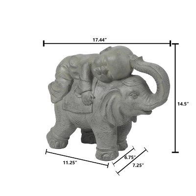 LuxenHome 14.5" Gray MgO Buddha Monk And Elephant Garden Statue 9 LuxenHome 14.5" Gray MgO Buddha Monk And Elephant Garden Statue - Image 7
