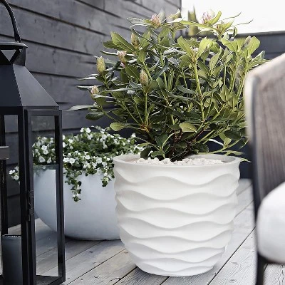 LuxenHome Decorative White Planter – Round MgO Pot With Wavy Texture For Indoor/Outdoor Plants 3 LuxenHome Decorative White Planter – Round MgO Pot With Wavy Texture For Indoor/Outdoor Plants
