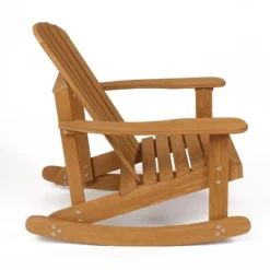 LuxenHome Natural Brown Wood Outdoor Adirondack Rocking Chair -Garden GUEST ee47591c fa94 4774 8f82 34f02201b42e