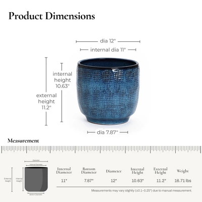 LuxenHome 12-Inch Ocean Blue Ceramic Planter Indoor Outdoor Plant Pot With Drainage Hole And Plug Modern Glazed Round Flower Pot Planter 4 LuxenHome 12-Inch Ocean Blue Ceramic Planter Indoor Outdoor Plant Pot With Drainage Hole And Plug Modern Glazed Round Flower Pot Planter - Image 2