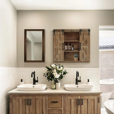 LuxenHome Farmhouse Wood Sliding 2-Door Wall Storage Cabinet 10 LuxenHome Farmhouse Wood Sliding 2-Door Wall Storage Cabinet - Image 8