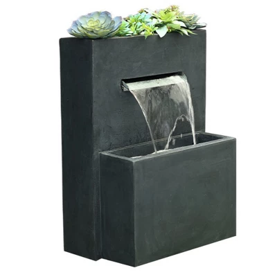 LuxenHome 32" H Resin Modern Waterfall Outdoor Fountain With Planter, Outdoor Water Fountain Indoor And Outdoor Use Gray 6 LuxenHome 32" H Resin Modern Waterfall Outdoor Fountain With Planter, Outdoor Water Fountain Indoor And Outdoor Use Gray - Image 4