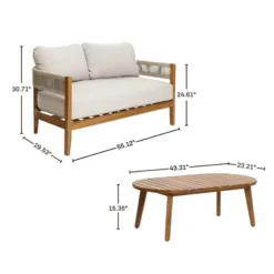 LuxenHome Outdoor Acacia Wood With Rope Sides Club Loveseat With Cushions And Coffee Table -Garden GUEST f0566c06 9ce0 4be5 be26 de6aad462d27