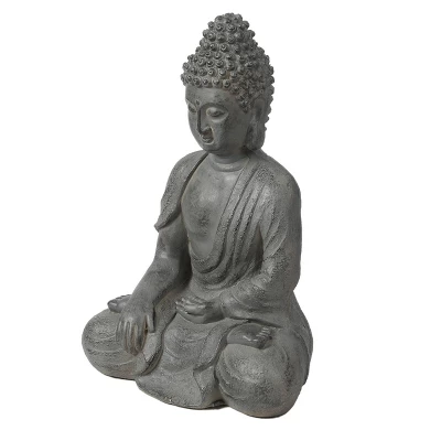 LuxenHome 16.1" Gray MgO Enlightened Buddha Garden Statue 5 LuxenHome 16.1" Gray MgO Enlightened Buddha Garden Statue - Image 3