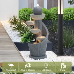 LuxenHome 29" Tall Outdoor Water Fountain With Lights, Resin Cascading Bowl Small Garden Waterfall Indoor And Outdoor Use Gray 15 LuxenHome 29" Tall Outdoor Water Fountain With Lights, Resin Cascading Bowl Small Garden Waterfall Indoor And Outdoor Use Gray -Garden GUEST f1468e92 8bdb 49dd 9952 3d2804258ecb