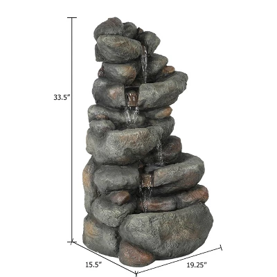 LuxenHome 33.5" H Gray Resin Cascading Rock Outdoor Fountain 10 LuxenHome 33.5" H Gray Resin Cascading Rock Outdoor Fountain - Image 8
