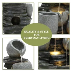 LuxenHome 30" Garden Water Fountain, 4 Tiers Cascading Pots & Rock Cascading Waterfall Fountain Outdoor With LED Lights Gray -Garden GUEST f1edeca8 6e5c 47c7 8597 2fbf3765ad09