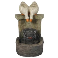 LuxenHome Farmhouse Ducks Outdoor Resin Fountain With Lights Brown -Garden GUEST f24b57d4 225f 4c8d 8f50 f73db93c2f0c