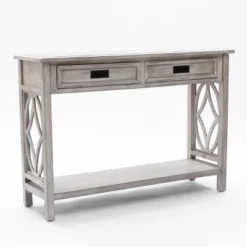 LuxenHome Gray Wood 2-Drawer 1-Shelf Console And Entryway Table 26 LuxenHome Gray Wood 2-Drawer 1-Shelf Console And Entryway Table -Garden GUEST f257b88a 41f1 4ff7 a2f1 57a9a66aece2