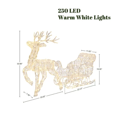 LuxenHome 2-Piece Lighted Reindeer And Sleigh Christmas Yard Decoration, Outdoor Holiday Set With Timer White 3 LuxenHome 2-Piece Lighted Reindeer And Sleigh Christmas Yard Decoration, Outdoor Holiday Set With Timer White