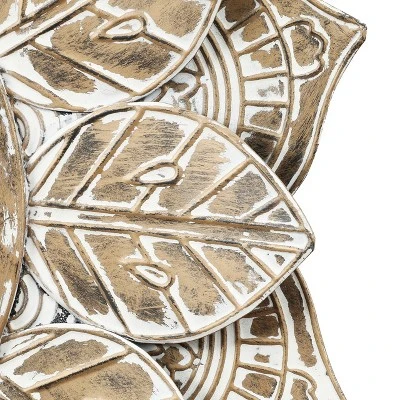 LuxenHome Distressed Brown And White Leaf Wreath Metal Frame Wall Mirror 5 LuxenHome Distressed Brown And White Leaf Wreath Metal Frame Wall Mirror - Image 3