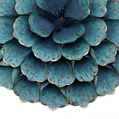 LuxenHome 23.5" Round Teal Blue Flower Metal Wall Decor Art 12 LuxenHome 23.5" Round Teal Blue Flower Metal Wall Decor Art - Image 10