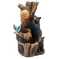 LuxenHome 21.9" H Bear And Honey Beehive Tree Resin Outdoor Fountain With Lights Brown -Garden GUEST f5625e85 620e 40d5 b859 c8385237c7f2
