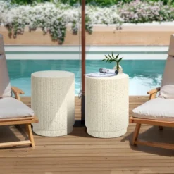 LuxenHome Outdoor Side Table, 17" Ivory White Cement Round Patio End Table,Outdoor Coffee Table For Garden Poolside,Accent Side Table 13 LuxenHome Outdoor Side Table, 17" Ivory White Cement Round Patio End Table,Outdoor Coffee Table For Garden Poolside,Accent Side Table -Garden GUEST f57cfa67 d141 411e 9861 9fa8097a00b0